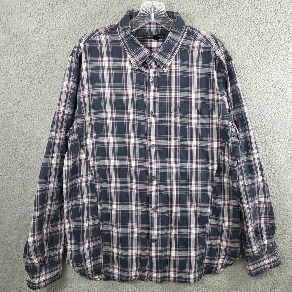John Varvatos Men's Purple Plaid Button Down Long Sleeve Shirt Size L